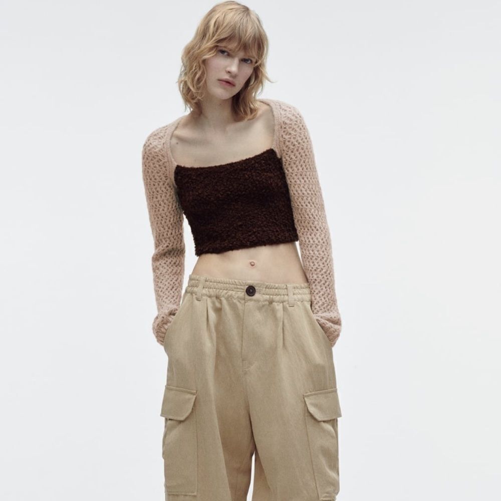 Zara wool blend long sleeve fuzzy knit crop top
